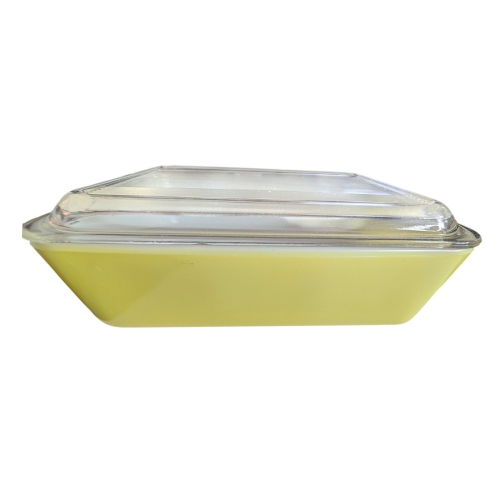 Vintage Pyrex 503 Refrigerator Dish Chartreuse Yellow with 503-C Ribbed Lid